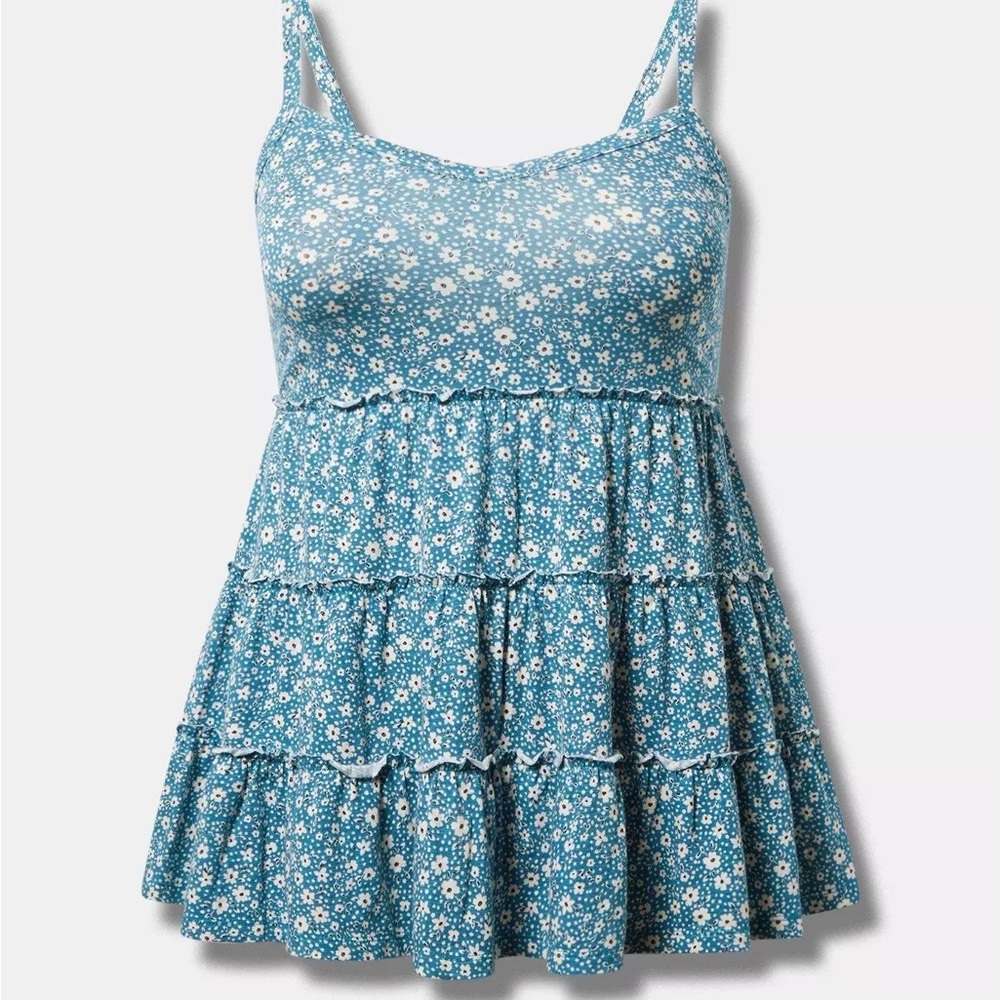 Torrid Blue and White Floral Slub Jersey